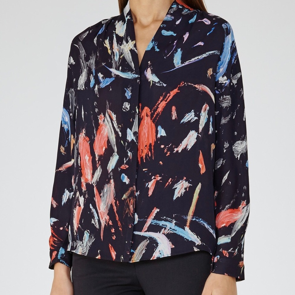 REISS Didion Brush Stroke Button Down Blouse